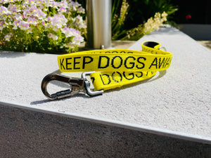 Our new carabiner yellow dog lead with KEEP DOGS AWAY is launched