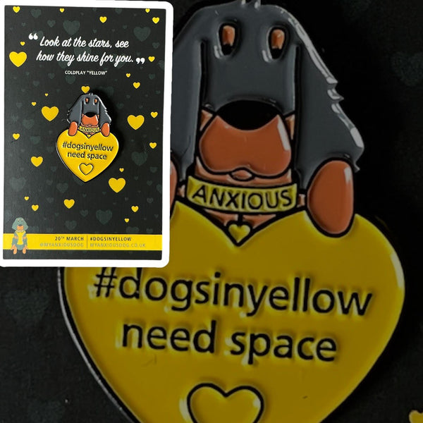 #dogsinyellow enamel pin badge