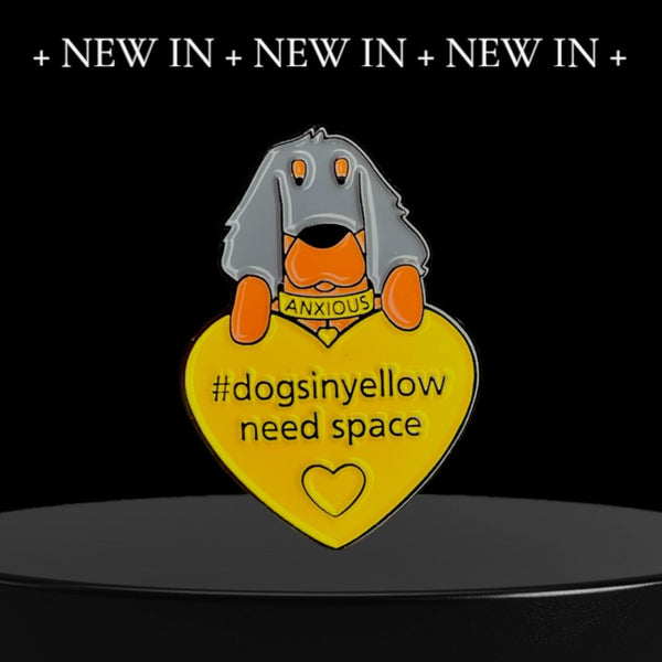 #dogsinyellow enamel pin badge