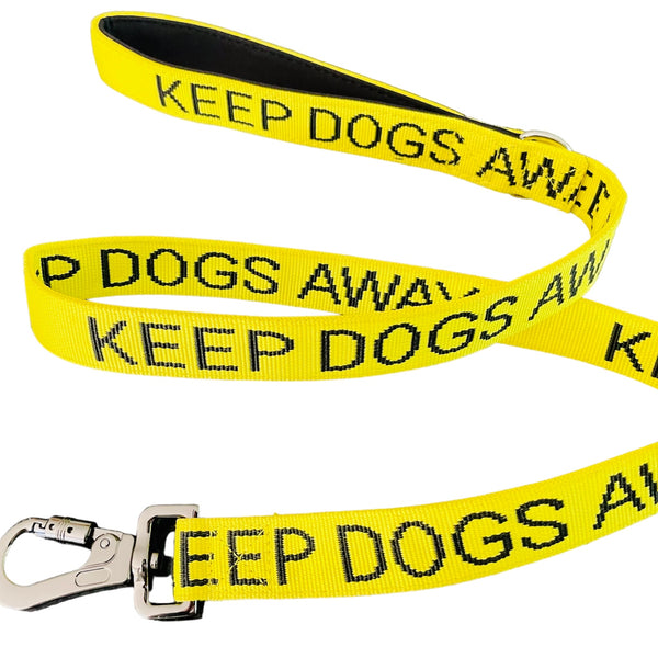 KEEP DOGS AWAY YELLOW SPACE AWARENESS DOG LEAD WITH CARABINER CLIP 1M M/L