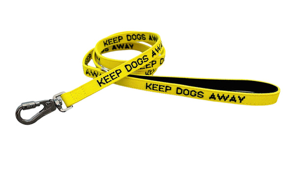 KEEP DOGS AWAY Yellow Space Awareness Dog Lead with Carabiner Clip 1.2M - S/M