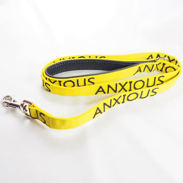 My Anxious Dog ANXIOUS yellow dog lead M/L with Poo Bag Holder & Poop Porter